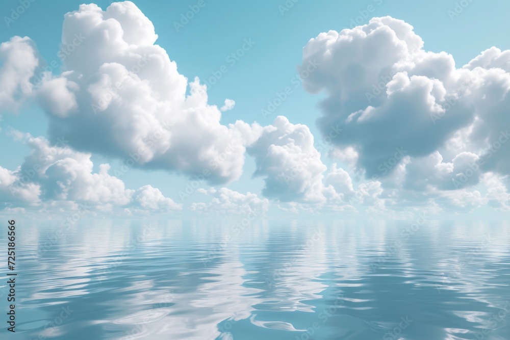 Fototapeta Clouds floating on a calm water surface.