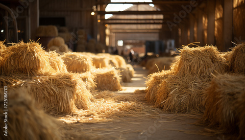 Farmers working in a barn, harvesting wheat generated by AI photo