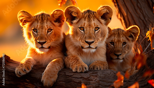 Lioness and cub, a majestic family in African wilderness generated by AI