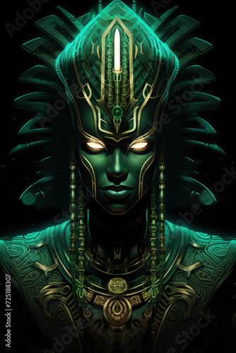 psychedelic shaman ancient egypt priest with shining eyes