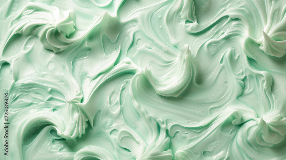 Obraz premium Mint ice cream texture, creamy swirls, mint background