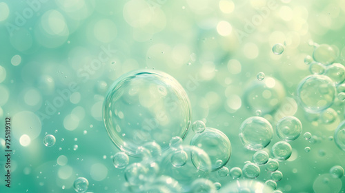 Mint green bubbles, translucent and floating, whimsical mint background