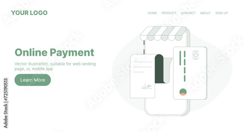 Online Payment. Web Landing Page Design. Flat Cartoon Vector Illustration. Vector illustration, suitable for web landing page, ui, mobile app.