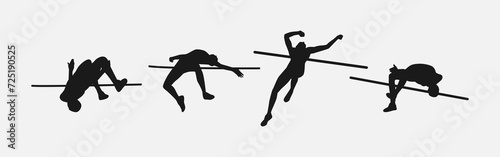 high jump silhouette collection set. sport, running, jumping, athletic concept. different actions, poses. vector illustration.