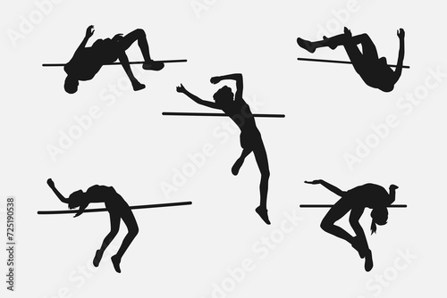high jump silhouette collection set. sport  running  jumping  athletic concept. different actions  poses. vector illustration.