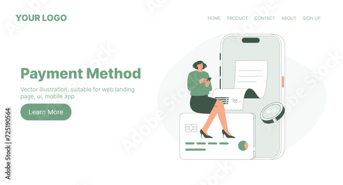 Payment Method. Web Landing Page Design. Flat Cartoon Vector Illustration. Vector illustration, suitable for web landing page, ui, mobile app.