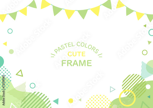 ガーランドをあしらったポップな幾何学模様のフレーム。淡いグリーンが春のイメージ。5月のセールチラシや暑中見舞いにぴったりなベクター素材