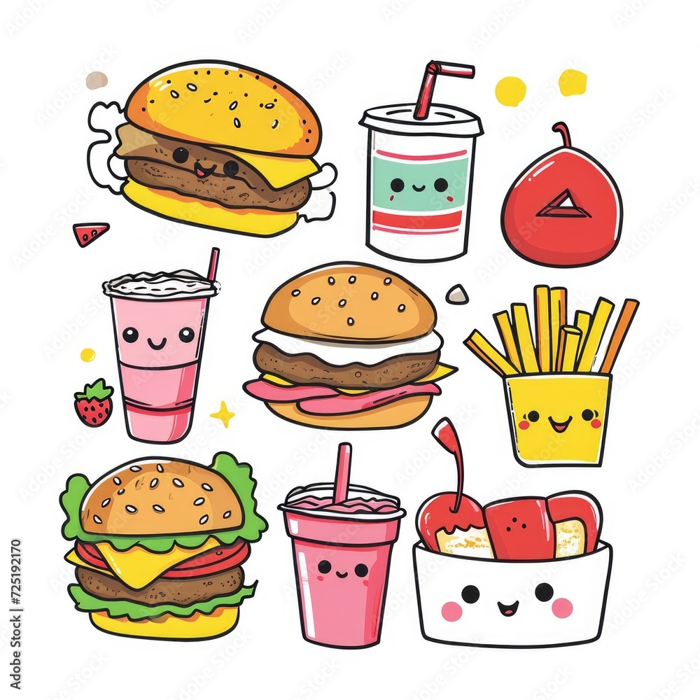 Set of food various style cartoon Set of food various style cartoon
