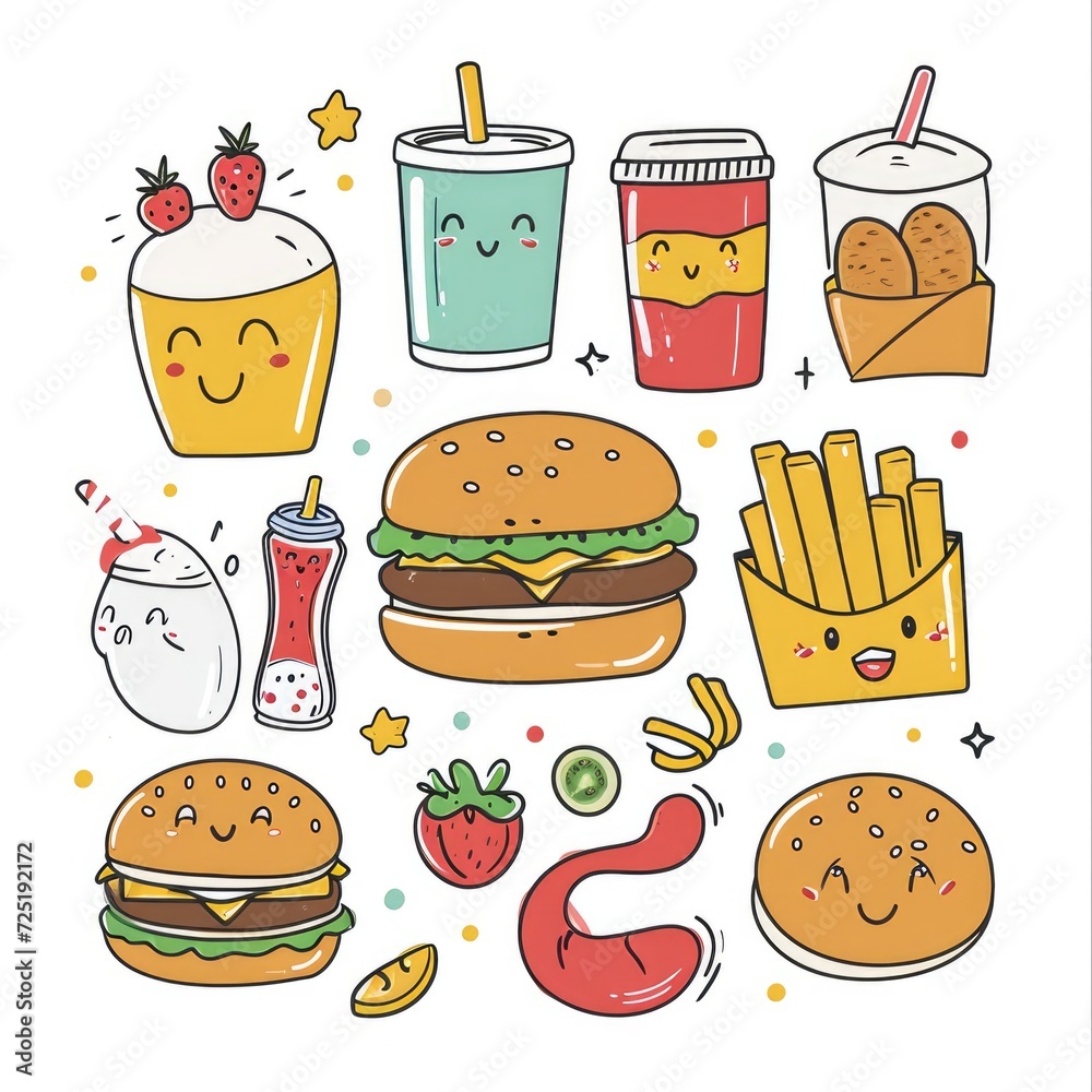Set of food various style cartoon Set of food various style cartoon