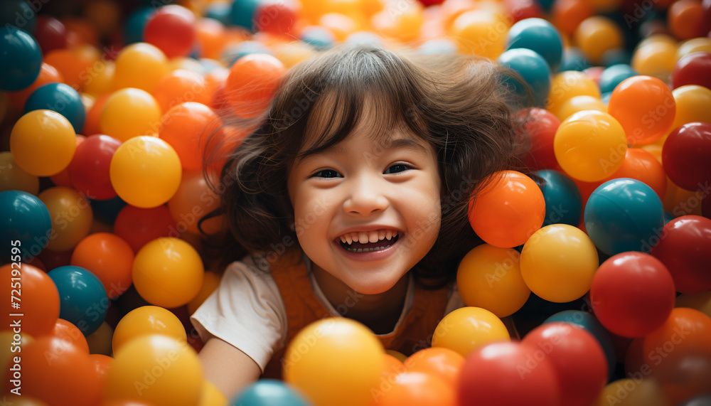 Obraz premium Smiling child playing, joyful and cute, enjoying outdoor fun generated by AI
