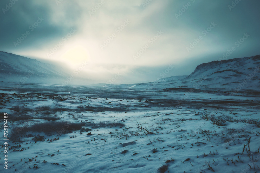 Winter landscape with snow covered dunes