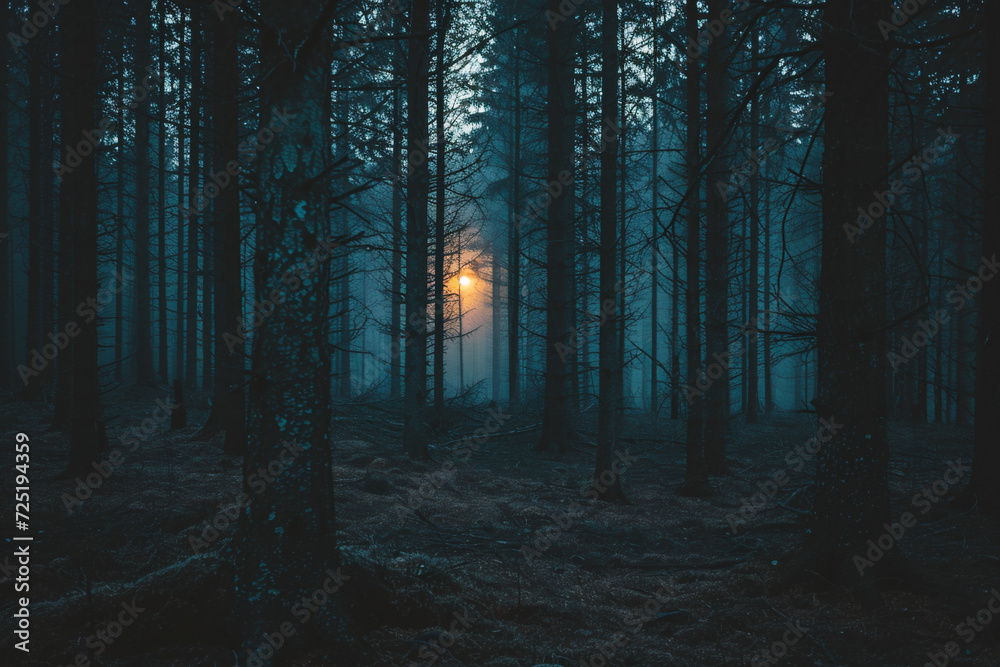 Fototapeta premium Dark mysterious dark forest with fog