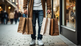 Young adult man walking in a city, carrying shopping bags generated by AI