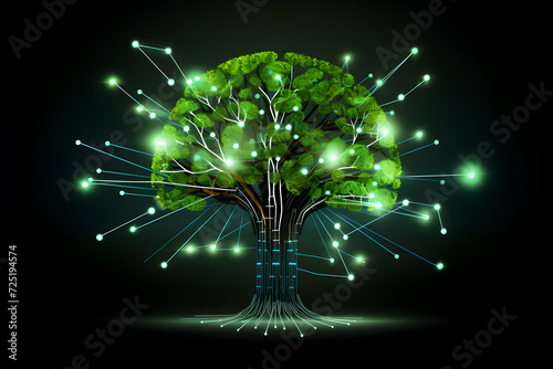 wireframe mesh of tree eco concept, tree green leaf.