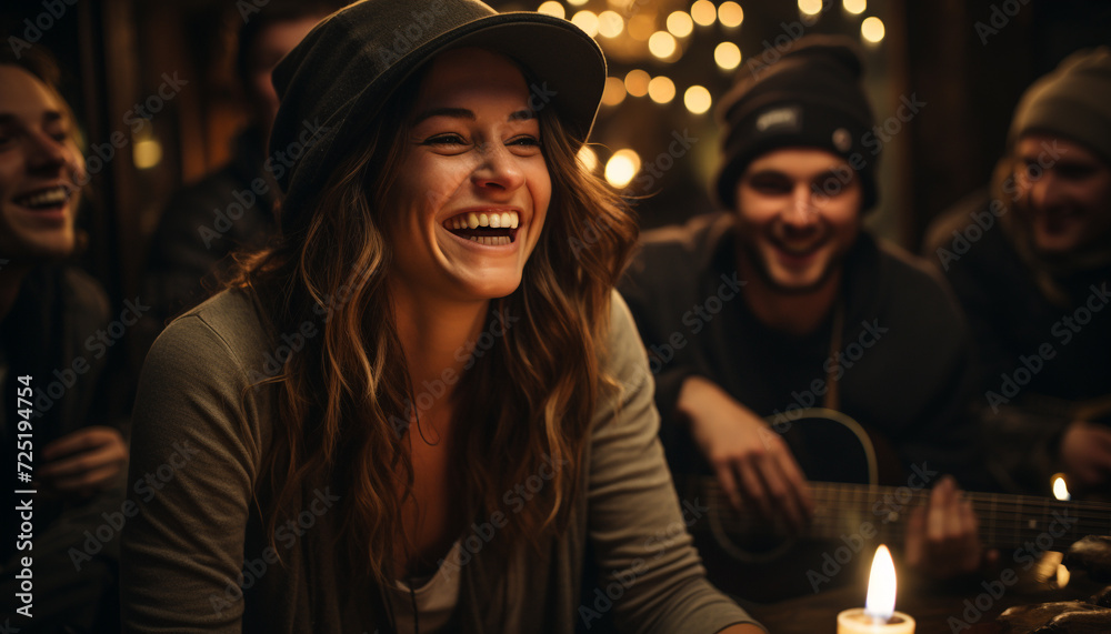 Smiling young adults enjoy cheerful nightlife together generated by AI