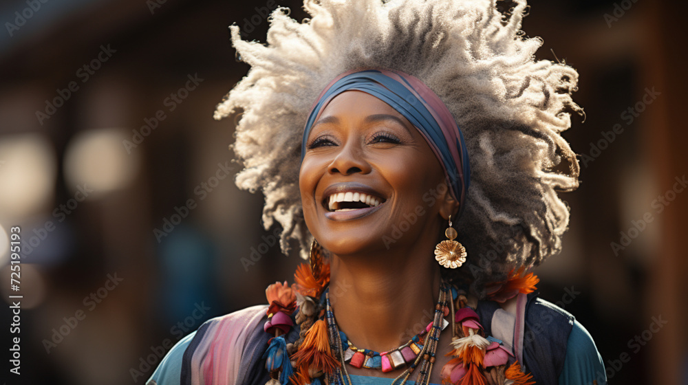 A joyful older black woman authentic smile real happy expression