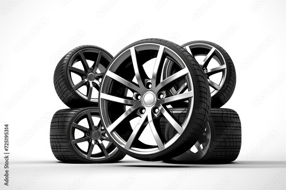 wheels with tires isolated on white background