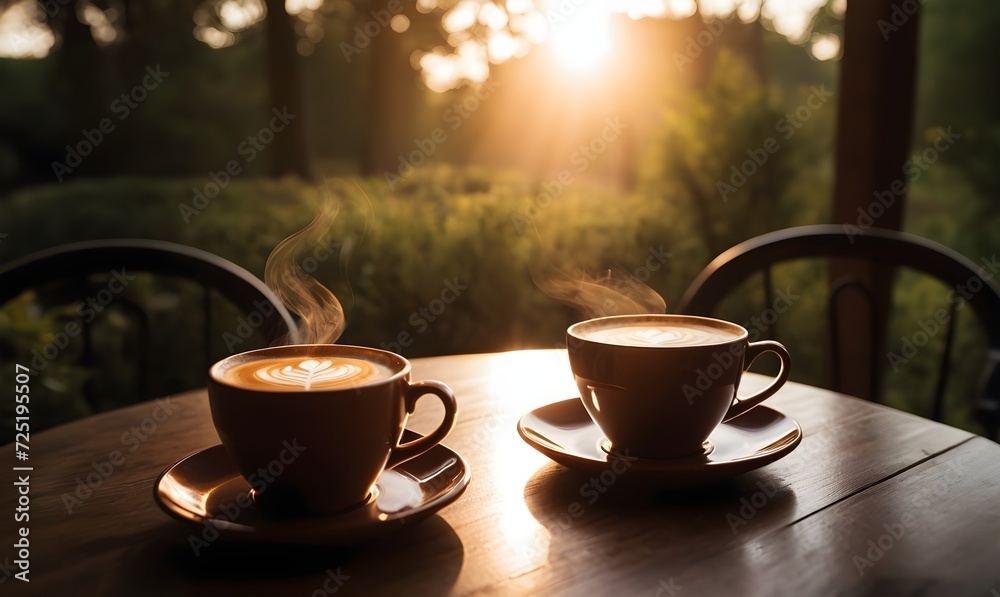 Two Cups Of Coffee On Table Two Cups Of Coffee On Table