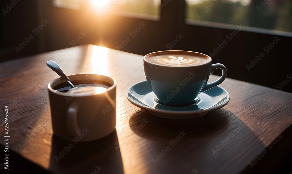 Fototapeta premium Two Cups Of Coffee On Table