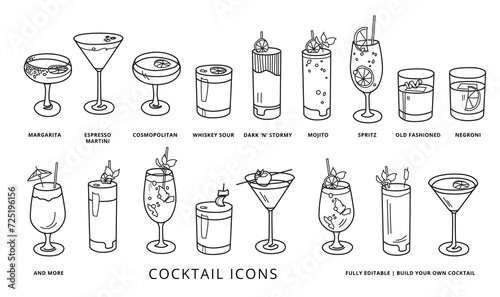 Set of Cocktail Icons / Illustrations photo