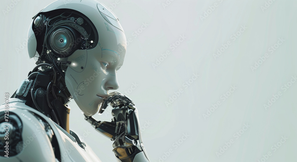 intelligent humanoid robot in contemplative  pose