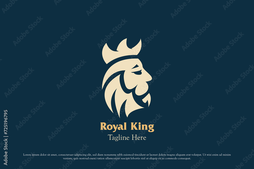 Royal king logo design illustration. Silhouette head face character person man father crown king imperial greek empire ancient classic beard. Simple minimal vintage hipster empire monarch icon symbol.