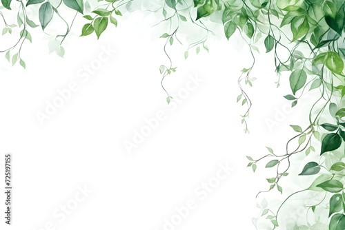 Watercolor green leaves climber border on white background with copy space for banner decoration design