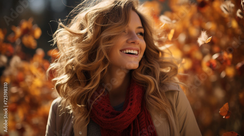 candid portrait of happy woman in autumn