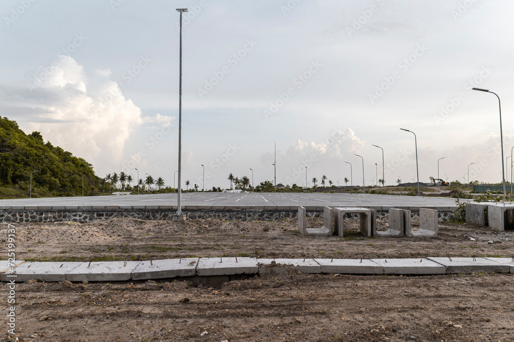 Infrastructure expansion, an empty parking lot under construction, urban development in Indonesia, Asia Infrastructure expansion, an empty parking lot under construction, urban development in Indonesia, Asia