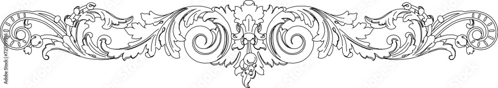 Sketch vector illustration of ornamental design, classic vintage ethnic floral traditional motif, ribbon shape - obrazy, fototapety, plakaty 
