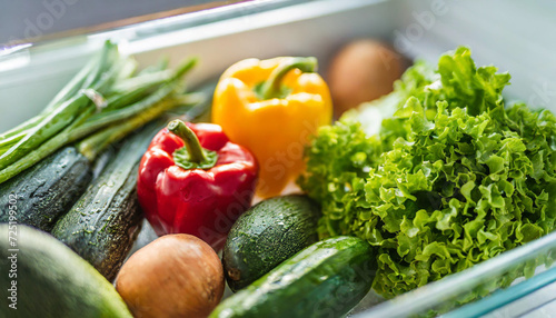 fresh, colorful vegetables, showcasing health, freshness, and kitchen readiness in refrigerator drawer 