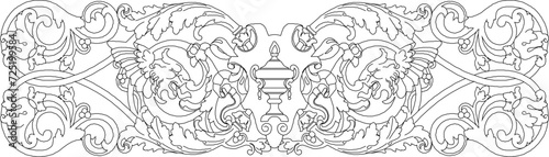 Vector sketch illustration design ornamental classical motif vintage ethnic floral traditional roman greek 