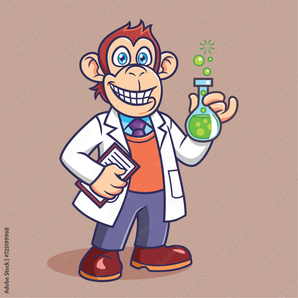 Cute Monkey Professor laboratory animal cartoon character vector Illustration. Cute Monkey Professor laboratory animal cartoon character vector Illustration.