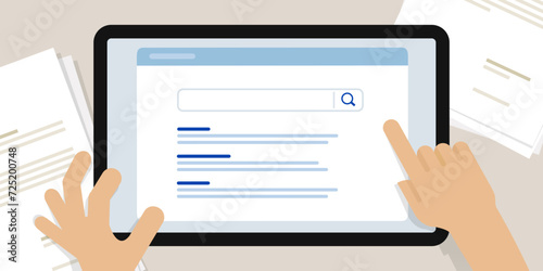 Search engine result page on device tablet screen