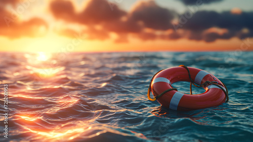 S.O.S. Savior: Red Lifebuoy Floating, Signaling Hope in Crisis. 