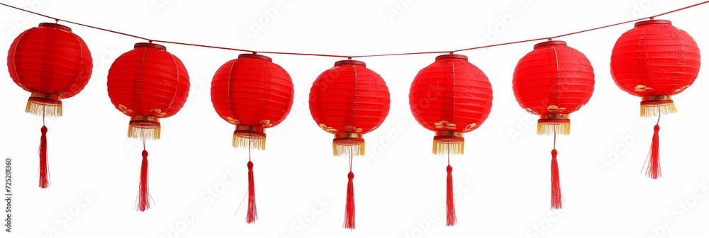String of Chinese red lanterns isolated on white background, Chinese new year celebration banner border. String of Chinese red lanterns isolated on white background, Chinese new year celebration banner border.