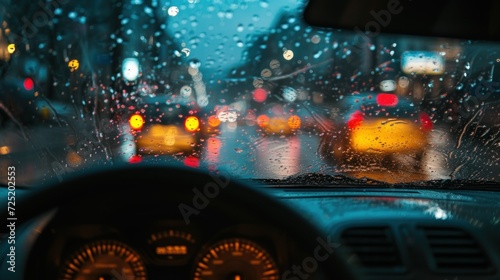 View from inside the car, rain