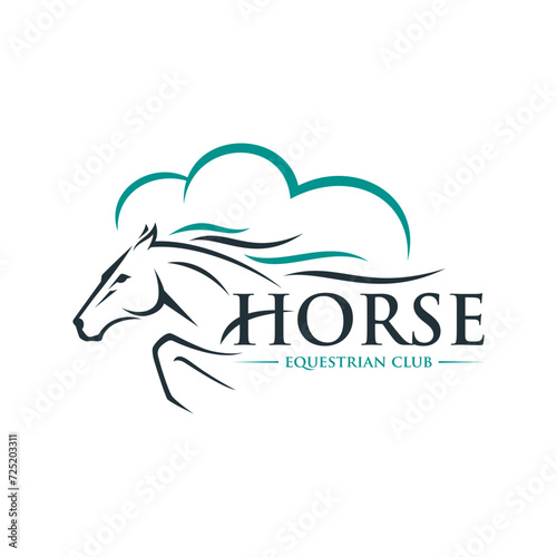 Horse Emblem. Horse Line Logo Design. Running Horse Icon Isolated On White Background - Vector Illustration, Editable Template For Your Logo Design