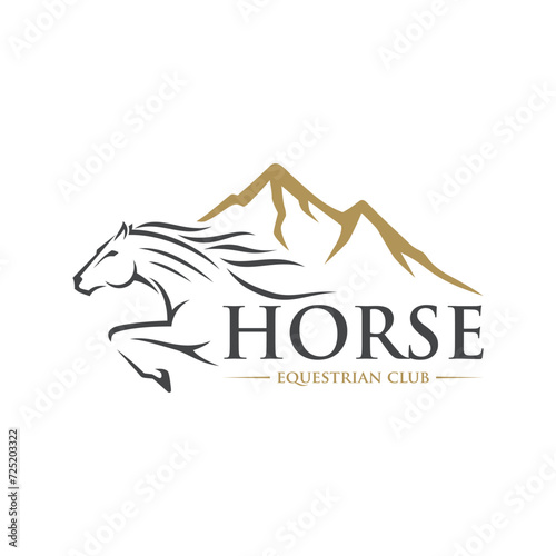 Horse Emblem. Horse Line Logo Design. Running Horse Icon Isolated On White Background - Vector Illustration, Editable Template For Your Logo Design