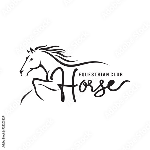 Horse Emblem. Horse Line Logo Design. Running Horse Icon Isolated On White Background - Vector Illustration, Editable Template For Your Logo Design photo