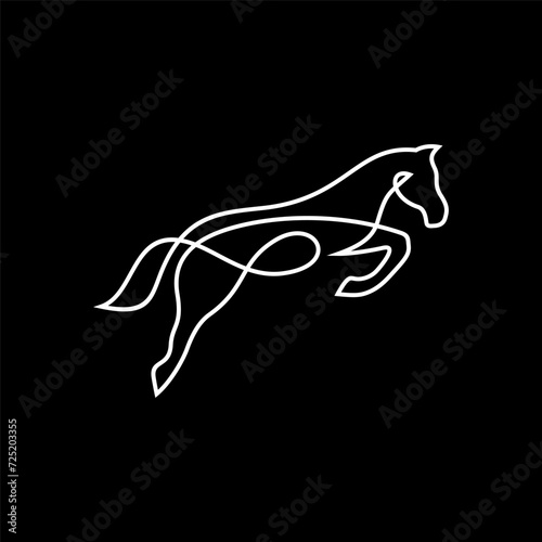Horse Emblem. Horse Line Logo Design. Running Horse Icon Isolated On White Background - Vector Illustration, Editable Template For Your Logo Design