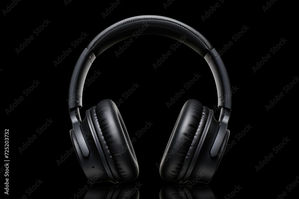 Close-up headphones on a black background Close-up headphones on a black background