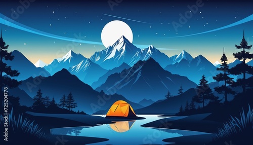 Poster Design Material: Night Nature Landscape in Vector Illustration