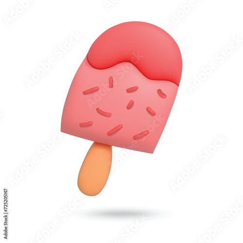 3D ice cream on white background. Plasticine cartoon style icon. Vector illustration design.