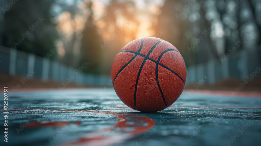 Basketball on a basketball court, generative ai. Basketball on a basketball court, generative ai.