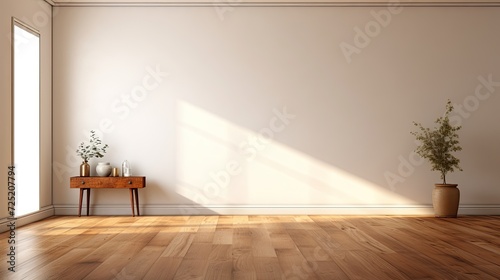 Bright light from the window in an empty room with wooden floors.