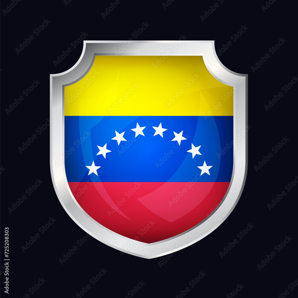 Fototapeta premium Venezuela Silver Shield Flag Icon