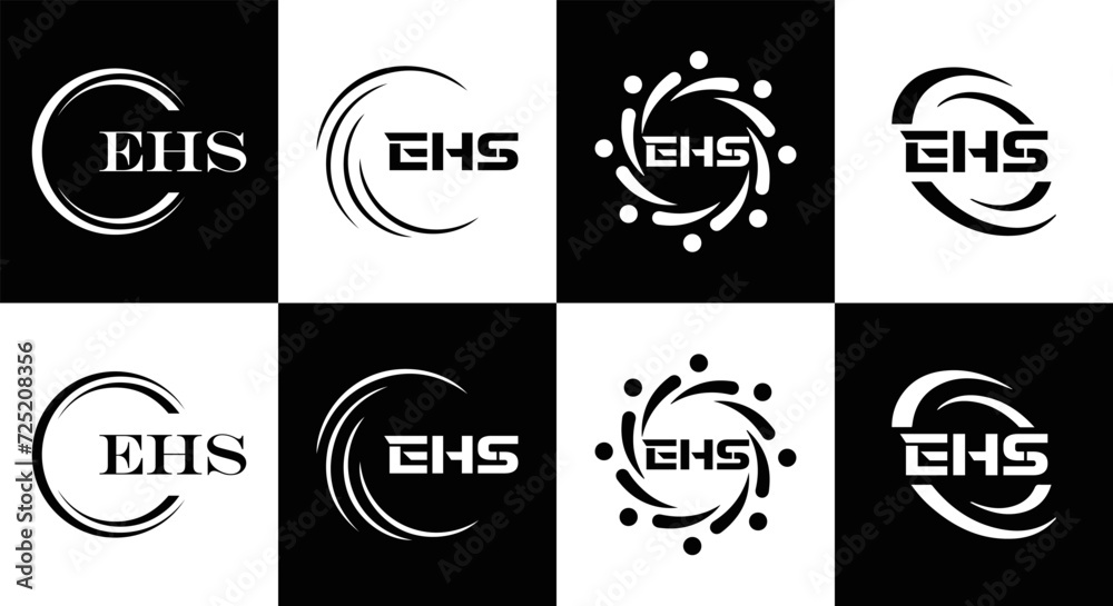 Obraz premium EHS logo. E H S design. EHS letter. EHS, E H S letter logo SET design. Initial letter EHS linked circle uppercase monogram logo. E H S letter logo SET vector design. EHS letter logo design 