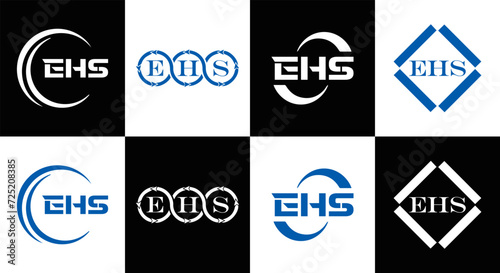 EHS logo. E H S design. EHS letter. EHS, E H S letter logo SET design. Initial letter EHS linked circle uppercase monogram logo. E H S letter logo SET vector design. EHS letter logo design 