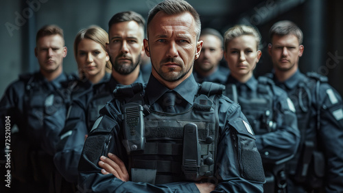 portrait group of Caucasian male Security guard, generative ai